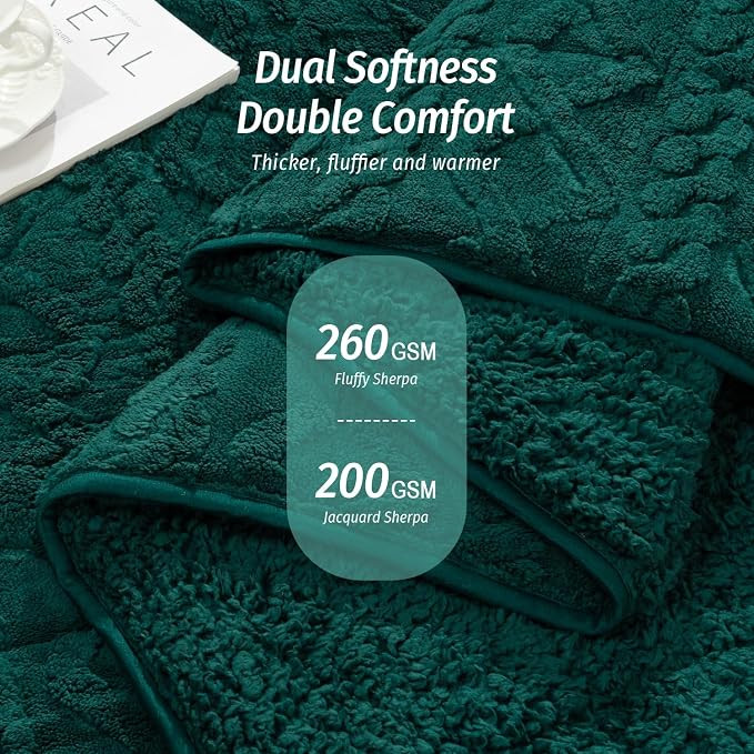 Sherpa Weighted Blankets for Sleeping Queen 60" x 80" 15 lbs Green | Relax Body & Mind, Even Weight Distribution, Dual Sided Soft Heavy Throw Blankets, Jacquard Knitted, Chunky Fluffy, Warm Hug
