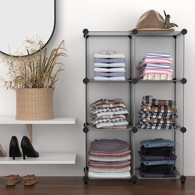 HOMIDEC 6 Light Grey Cube Storage Organizer, Modular Storage Shelf with Hammer, Cube Storage Bin Cabinet Closet Bookshelf for Living Room, Bedroom, Office, Each Cubes Size 11.8 x 11.8 inch