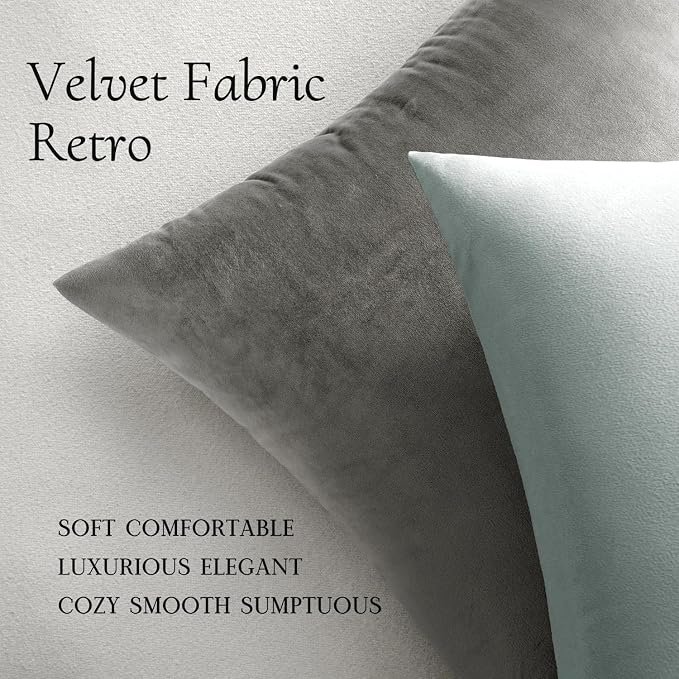 MIULEE 24x24 Inch Pack of 2 Euro Velvet Throw Pillow Covers Grey | Soft Solid Decorative Euro Sham, Modern Luxury Home Decor, for King Bed Sofa Couch Bedroom Livingroom
