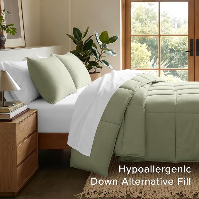Bare Home Comforter Set - 1800 Ultra Soft (King/Cal King, Sage) | All-Season, Breathable, Hypoallergenic, Premium 1800, Warm, Cozy