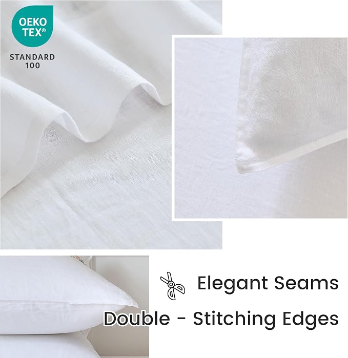 Simple&Opulence 100% Linen Euro Shams 26'' x 26'' Pack of 2, Embroidery Wheat Design Natural Flax Farmhouse Decorative Square Throw Pillow Covers for Bed Couch Sofa - White