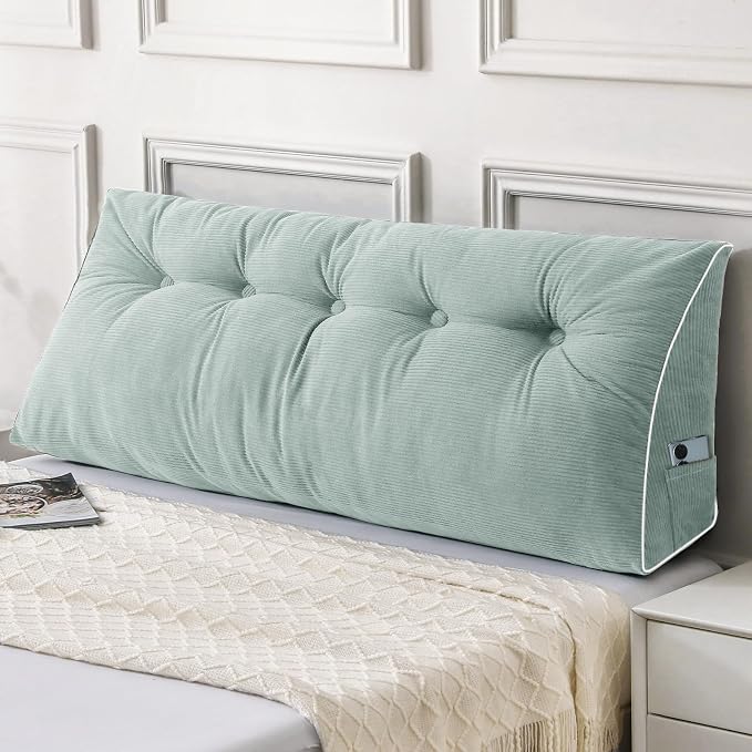 Sasttie Headboard Pillow King, Wedge Pillow Headboard, Mint Green | Triangle Backrest Cushion for Sitting or Reading in Bed, Dorm Essentials, OEKO-TEX, Down Alternative Fill, Side Pockets