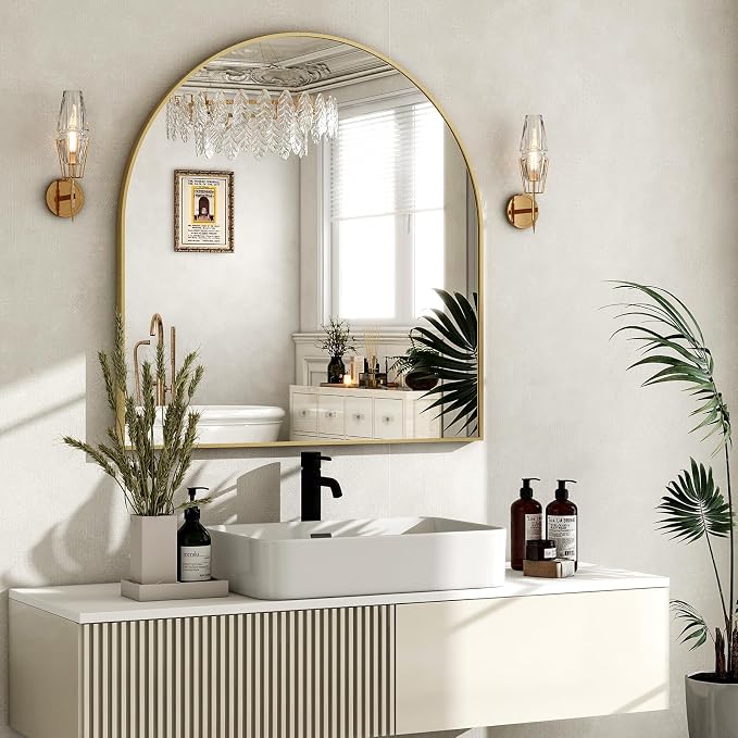 HARRITPURE 26"x28" Arched Bathroom Mirror Wall Mounted Gold Arch Mirror | Vanity Aluminum Alloy Frame Arch Wall Mirror for Living Room, Bedroom, Entryway