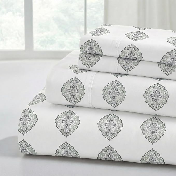 Modern Threads Printed 4-Piece Extra Soft Bedding Sheets & Pillowcase Set, Deep Pocket up to 16 inch Mattress Claire Queen
