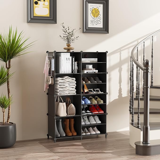 AWTATOS Closet Organizer 8 Cube Closet Storage Shelves, Black | Closet Organizers and Storage, DIY Stackable Cubby Shelving, Clothes Organizers for Closet Bedroom Living Room Office