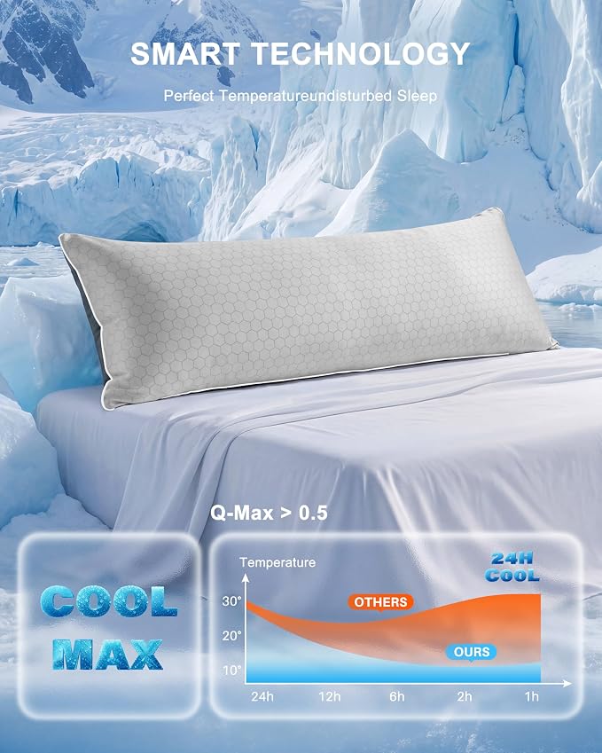 YZ HOME Cooling Body Pillow for Adults,Cold Touch Fabric(Grey,20"x54") | Body Pillow for Side Sleeper,Shredded Memory Foam,Removable Washable Cover