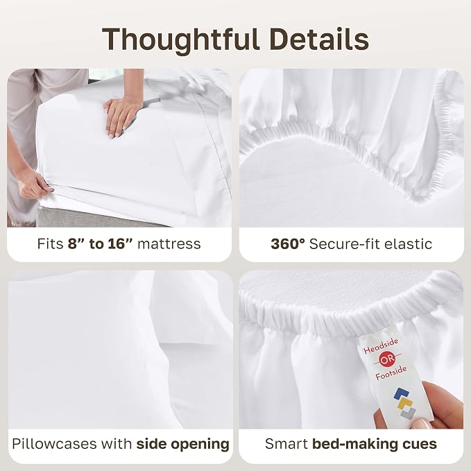 California Design Den Luxury 600 Thread Count King Size Sheets Set, White | 100% Cotton Sateen Backed by Good Housekeeping Seal, Soft & Smooth, 16" Deep Pocket, All-Around Elastic, Durable, Easy Care
