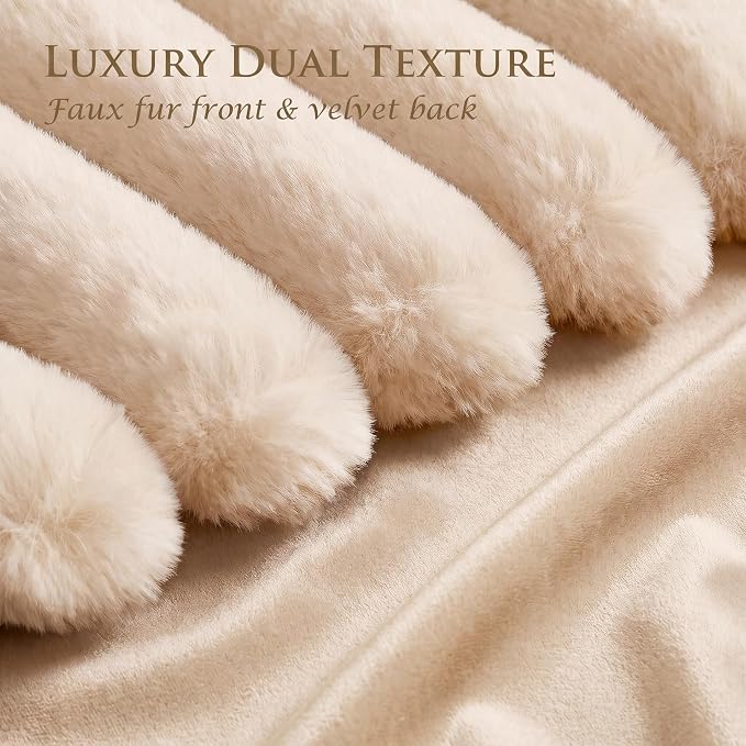 Pack of 2 Throw Pillow Covers 18x18 Decorative Solid Plush Faux Fur with Soft Velvet Back, Square Striped Cushion Cases Modern Farmhouse Home Decor for Living Room Couch Sofa Bed Apricot
