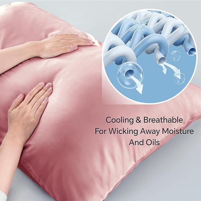 BEDELITE Cooling Pillow Cases Queen 2Pcs, Rayon Made from Bamboo, Rose Pink | Cooling and Breathable Pillow Cover for Hot Sleepers & Night Sweats, Silky Soft Cozy, Envelope Closure, 20"x30"