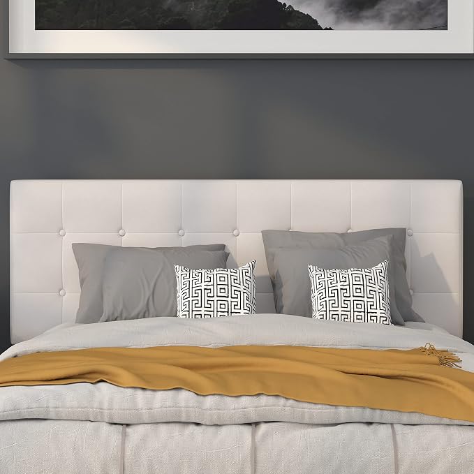 Flash Furniture Queen Tufted Vinyl Headboard, White | Adjustable Height, Easy Install, Bedroom Decor