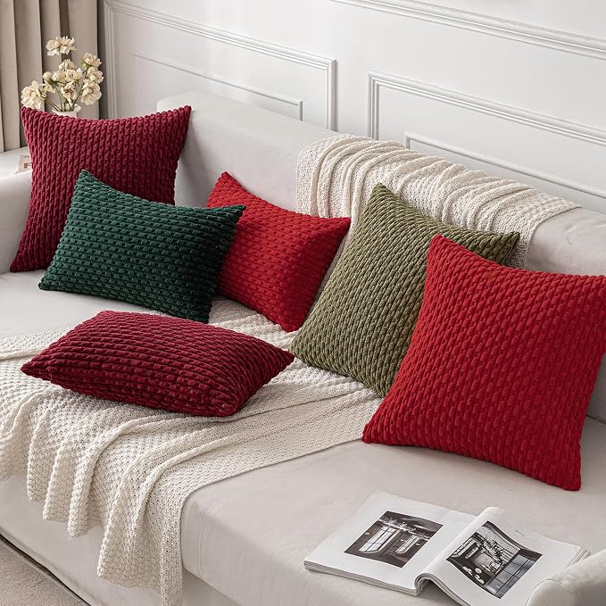 MIULEE Euro Sham Decorative Throw Pillow Covers 24x24 Burgundy Corduroy | Textured Striped Pack of 2 Striped Pillow Covers Modern Farmhouse Home Decor for Couch Bed Sofa Living Room