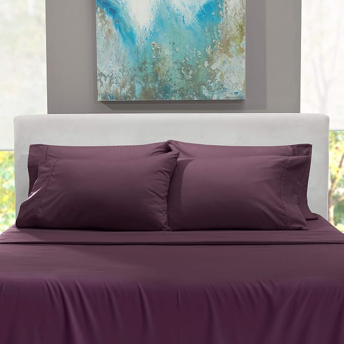 Hearth & Harbor Extra Deep Pocket Sheets - Fits Mattress 18-24 Inches Deep - Extra Deep Pocket Split King Size Sets - 7 Piece Split King Size - Eggplant