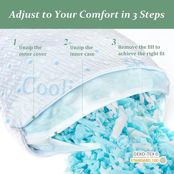 Dreamood Cooling Body Pillow Shredded Memory Foam with Pillowcase for Adult | Adjustable Foam Pregnancy Long Full Bed Body Pillows for Adults Side Sleeper - with Washable Cooling&Soft Double-Sided Cover