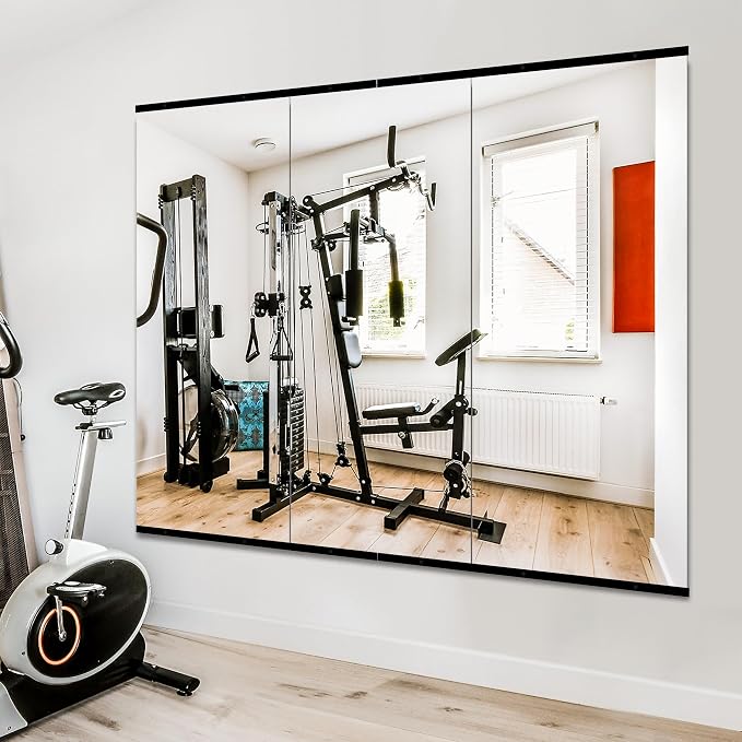 Home Gym Mirror for Wall, 48x24x3PCS Frameless Full Length Mirror, Black | HD Shatterproof Glass, Easy Wall Mount, Large Body Mirrors for Home Gym, Workout, Bedroom, Garage