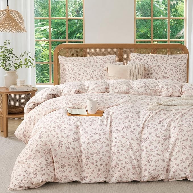 Floral Queen Size Comforter Set Soft 3 Pieces Chic Garden Style Vintage Floral Print Botanical Comforter for All Seasons Luxury Warmth Comfy Breathable with 2 Pillowcases