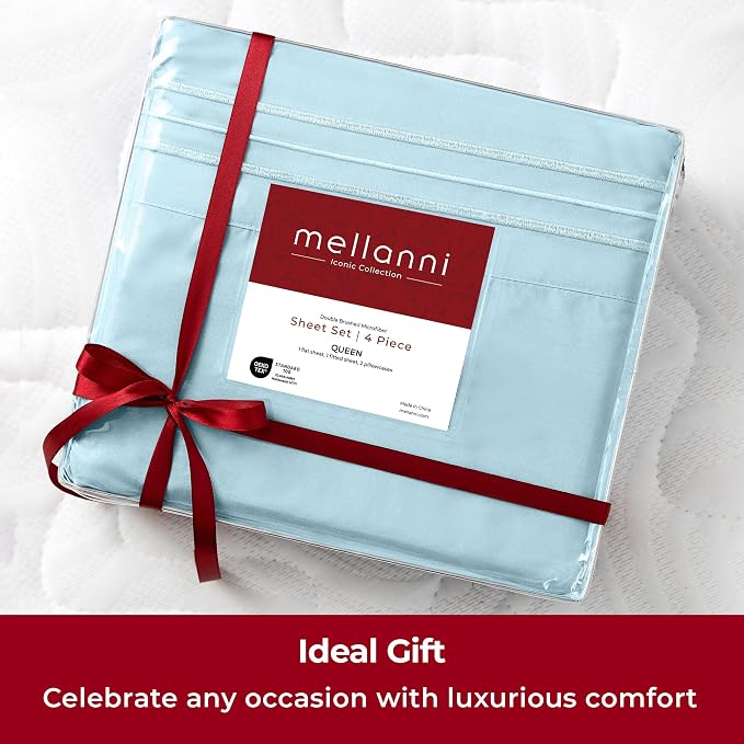 Mellanni Extra Deep Full Sheets - 4 PC Iconic Collection Bedding | Hotel Luxury, Ultra Soft, Cooling Bed Sheets - Wrinkle, Fade, Stain Resistant (Full, Aqua)