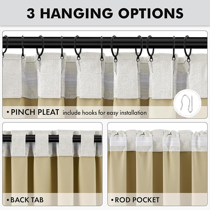 MIULEE 100% Blackout Linen Curtains 42 x 84 Inch Light Beige 2 Panels | Thermal Insulated, Room Darkening Drapes for Bedroom Living Room, Back Tab Rod Pocket Pinch Pleated, Solid Luxury Decor