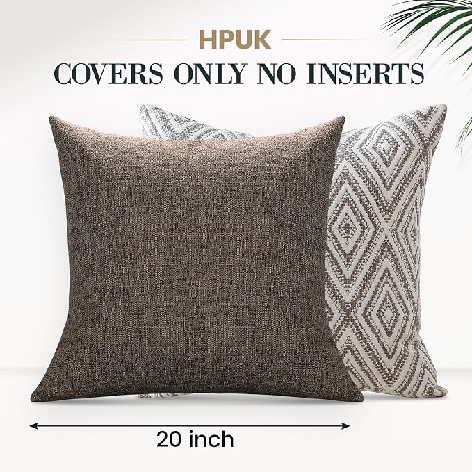 HPUK Throw Pillow Covers 20x20, Set of 4, Natural Couch Pillow Covers | Polyester fabric, patterned and solid designs, hidden zippers, machine washable, for sofas and beds, inserts not included