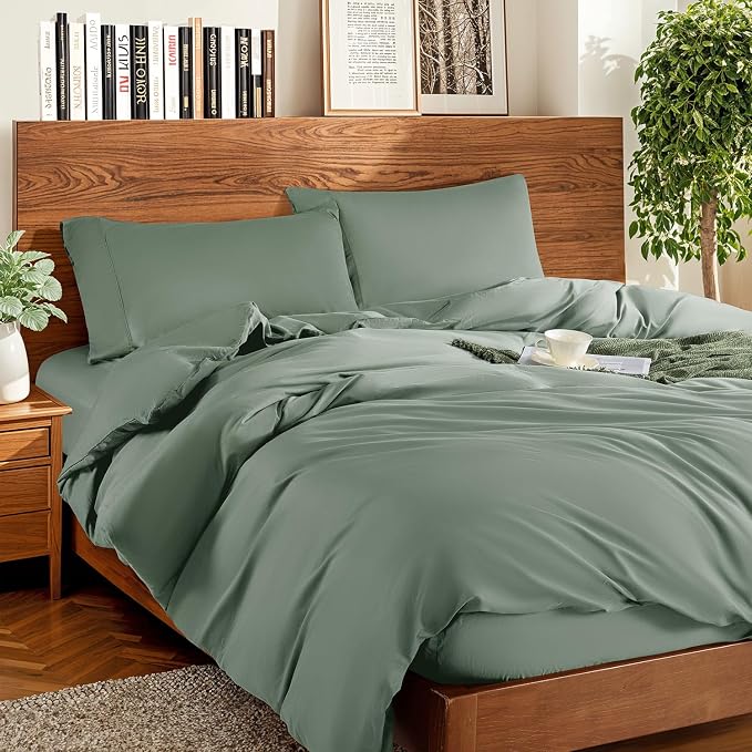 DEITAS 100% Cotton Queen Duvet Covers 3 Piece,1200 Thread Count，Sea Glass | Luxury Egyptian Cotton Comforter Cover With Zipper Closure, Ultra Cooling Breathable, Hotel Bedding Duvet Covers