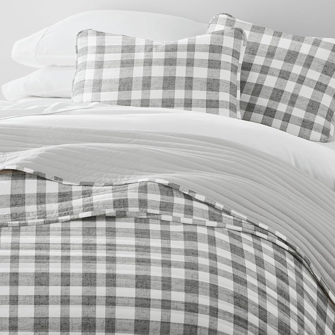 Merit Linens 3 Piece Quilt Set - Super Soft - Lightweight - All Season Quilted Coverlet - Floral Patterns - King/Cal-King Gray