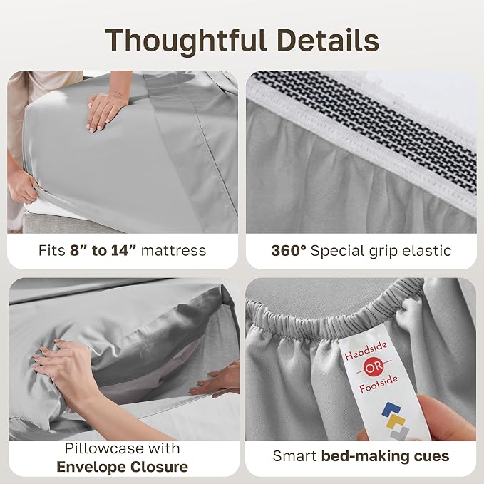 California Design Den 2 Pack Organic Cotton XL Twin Sheet Set, Light Grey | GOTS Certified, Lightweight Crisp & Airy Percale For Hot Sleepers, All-around Elastic, Durable, Easy Care