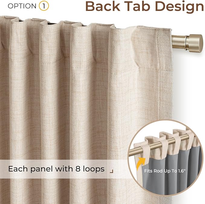 INOVADAY Extra Wide 100% Blackout Linen Curtains for Bedroom 102x96 Oatmeal | Linen Textured, Light Blocking, Room Darkening, Thermal Insulated, Back Tab Top, Window Curtains for Sliding Door, 1 Panel