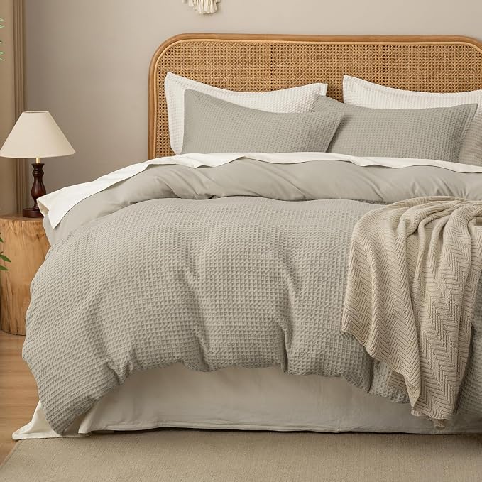 David's Home Textured Waffle Weave Duvet Cover Set, Twin Size, Taupe | Breathable Cozy for All Season, 300GSM, 2PCS Home Bedding Decor, OEKO-TEX Certified, Hidden Zipper, 6 Corner Ties, 68" X 90"