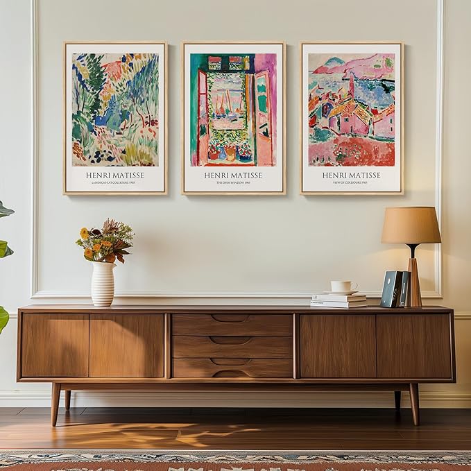 Framed Matisse Wall Art, 3 Piece Large Canvas Abstract Art Prints for Living Room, Henri Matisse Famous Landscape Painting Picture - Total Size 30x60