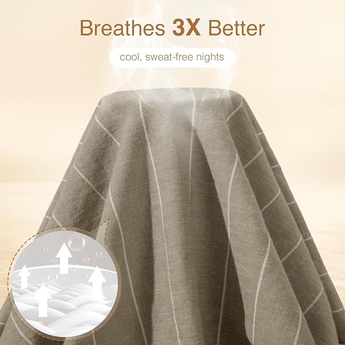 SONORO KATE 100% French Linen King Duvet Cover Set,Zipper Closure,3PC | Natural French Flax,Soft Breathable for Hot Sleepers,Moisture Wicking & Durable,4 Corner Ties,Linen & White Stripes