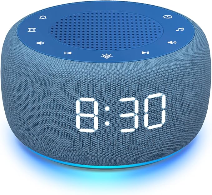 Buffbee Sound Machine & Alarm Clock 2-in-1, Bedroom Sleep Clock, Twilight | 0-100% Clock Face Brightness, Bottom Colored Light, Sleep Timer, Precise 30-Level Volume Control White Noise Machine