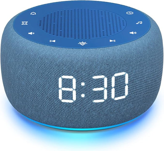 Buffbee Sound Machine & Alarm Clock 2-in-1, Bedroom Sleep Clock, Twilight | 0-100% Clock Face Brightness, Bottom Colored Light, Sleep Timer, Precise 30-Level Volume Control White Noise Machine