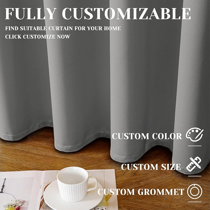 ChrisDowa Custom 100% Blackout Curtains for Bedroom with Black Liner | 1 Panel, Custom Size and Color, 2 Thick Layers, Thermal Insulated, Light Blocking, Window Treatment, Living Room Drapes