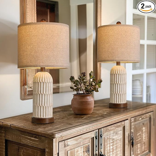 OYEARS 22" Bedside Table Lamps Set of 2, Farmhouse Lamp with USB A+C,Brown | Vintage Nightstand Lamp for Bedroom, Retro Design, Home Decor for living Room, Nursery, Home Office, End Side table