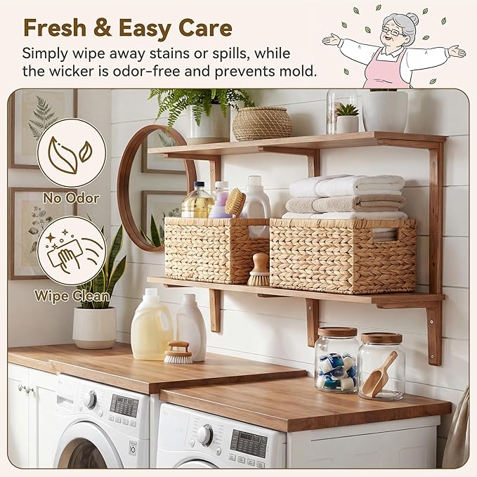GRANNY SAYS Wicker Storage Baskets for Shelves, Hyacinth Baskets, 2-Pack | Water Hyacinth Wicker Baskets for Storage, Woven Baskets for Storage, Wicker Baskets for Shelves, Rectangle Basket for Pantry