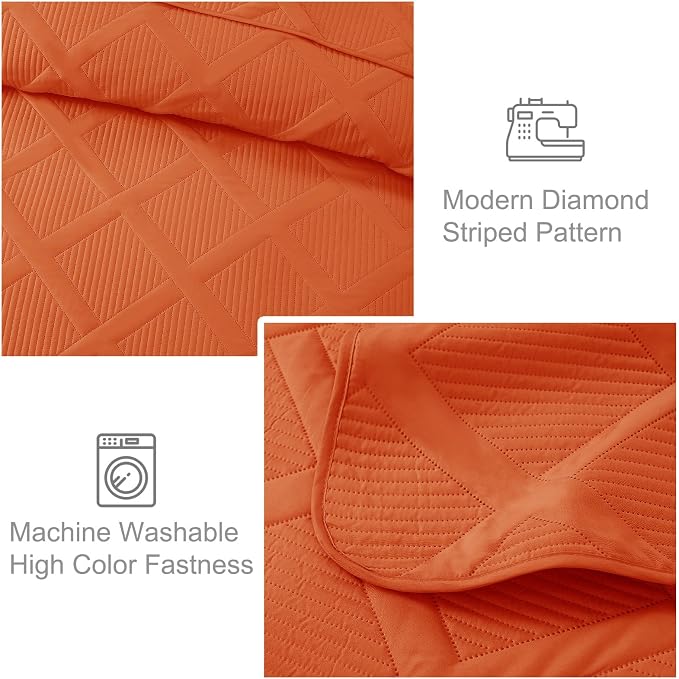 Exclusivo Mezcla Quilt King Size, Burnt Orange | Soft Bedspreads with 2 Pillow Shams, Modern Striped Pattern, Lightweight Bedding Set Coverlets for All Seasons, 104x96 Inch
