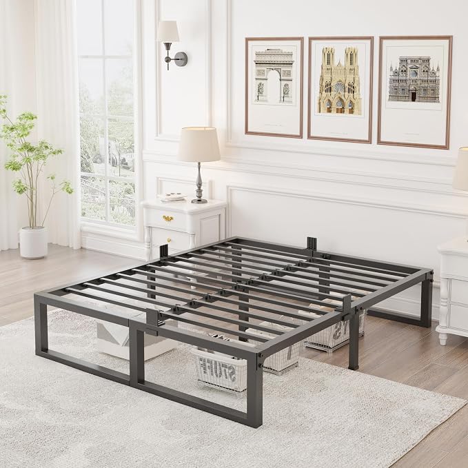 Yitong Angel King Bed Frame, 14 Inch High 3500 lbs Metal Platform, Mattress Foundation with Steel Slat Support/No Box Spring Needed/Noise Free/Non-Slip/Easy Assembly