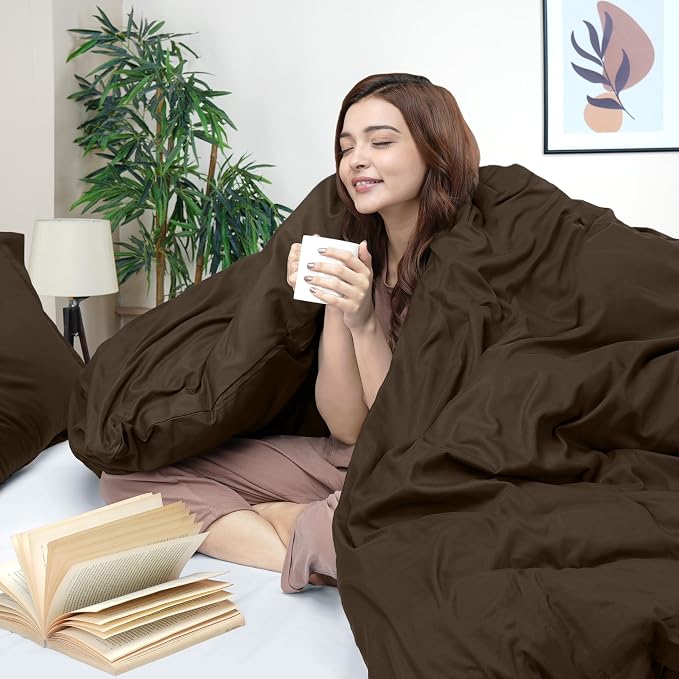 Duvet Cover Full, 3 Piece Cotton Like Polyester With Zipper Closure, Brown | Extra Soft and Breathable, Wrinkle & Fade Resistant, Includes Duvet Cover and 2 Pillow Shams, Comforter Not Included, OekoTex