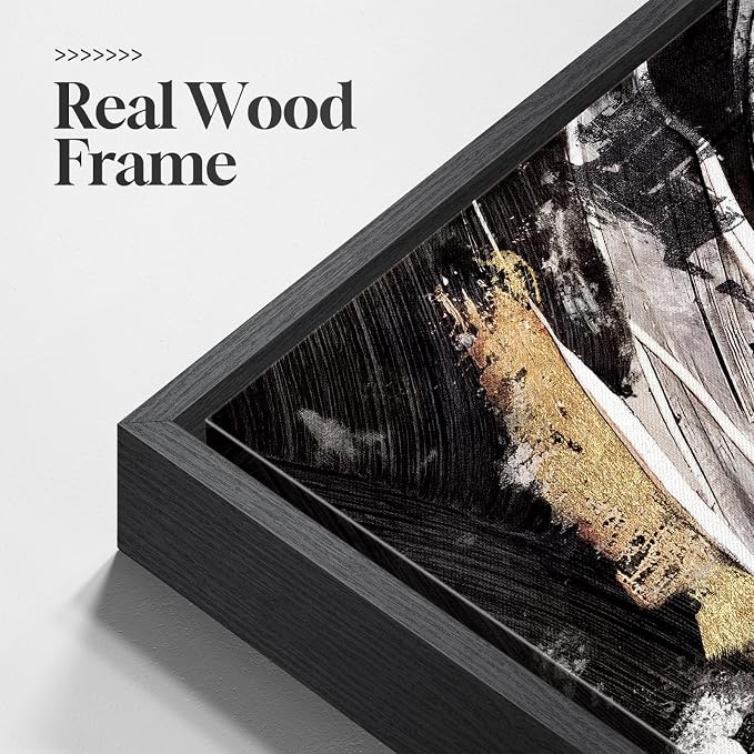 Extra Large Framed Black and White Abstract Wall Art for Living Room, 60x30 | Black gold pictures, Canvas prints, Wood frame, Modern painting artwork for walls, Wall decor for dining room bedroom hallway