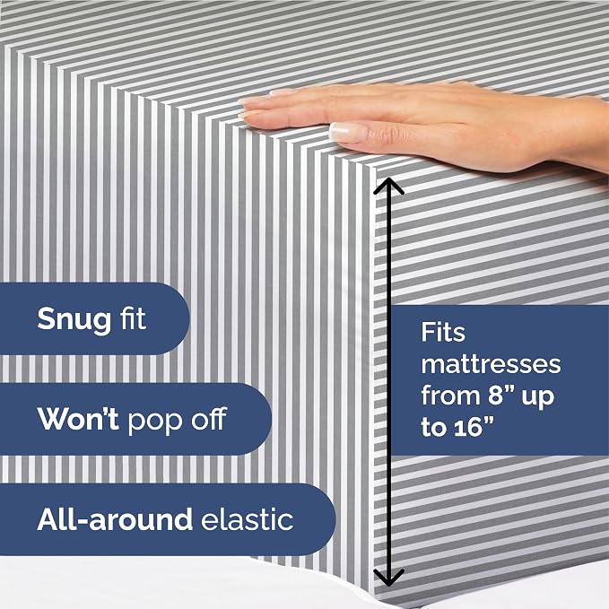 Twin XL Size 3 Piece Sheet Set - Soft & Cooling Bed Sheets - Grey Stripes 1 | Fits 8 Inch to 16 inch Mattress, Wrinkle Free & Fade Resistant with Deep Pockets, Breathable, Comfy Hotel Luxury Bedding