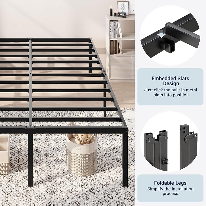 Allewie Twin Bed Frame, 18 Inch Metal Beds with Storage Space, Black | Heavy-Duty Metal Platform Beds, Large Under-Bed Storage Space, No Box Spring Needed, Easy Assembly