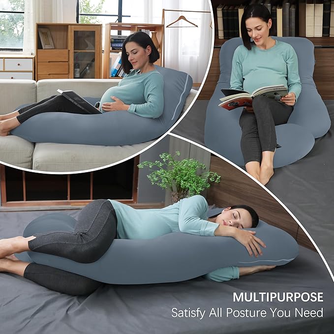 MOON PARK Pregnancy Pillows for Sleeping - U Shaped Full Body Maternity Pillow with Removable Cover - Support for Back, Legs, Belly, Hips - 57 Inch - Grey - Cooling Cover