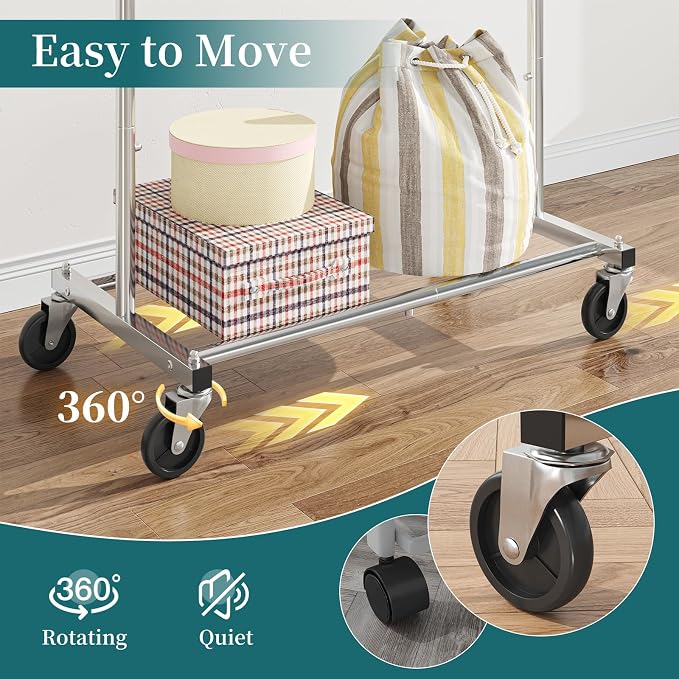 Simple Trending Standard Rod Clothing Garment Rack, Rolling Clothes Organizer on Wheels for Hanging Clothes, Chrome (Pack of 3)
