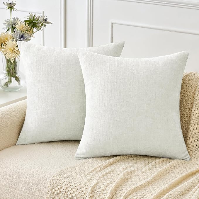 MIULEE Soft Chenille Throw Pillow Covers White 18x18 Inch Pack of 2 | Modern Home Decor, Classic Decorative Pillows, Solid Dyed Cases, Boho Couch Cushion Covers for Sofa Bed Living Room