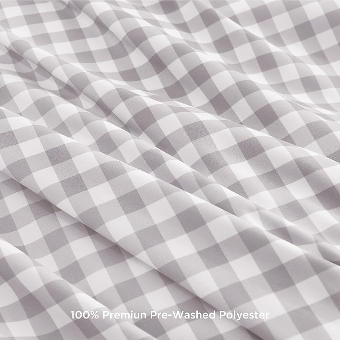 Andency Light Grey Gingham Duvet Cover Queen, Ruffle Chic Bedding Set 3 Pcs | Farmhouse Soft Pre-Washed Polyester Comforter Cover with Zipper Closure & Corner Ties, 90x90Inch