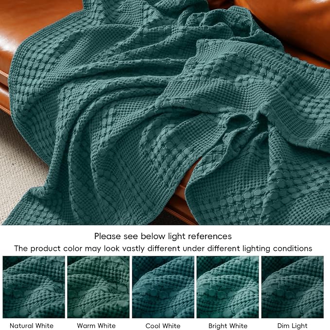 PHF Lightweight 100% Cotton Waffle Blanket for Bed, Twin XL, Teal | Pre-Washed Soft Cotton Comfort, Breathable Layering Warmth for Fall & Winter, Couch & Guest Room, Couch, Home Decor & Gifts