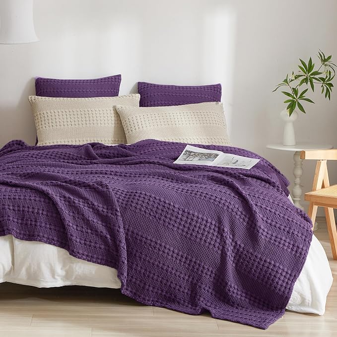 PHF 100% Cotton Waffle Weave Euro Sham Covers, 2 Pack 26" x 26" Bed Pillow Covers for Elegant Home Decor, No Filling, Luxury Aesthetic Soft Euro Pillow Cases for Bed, Grape
