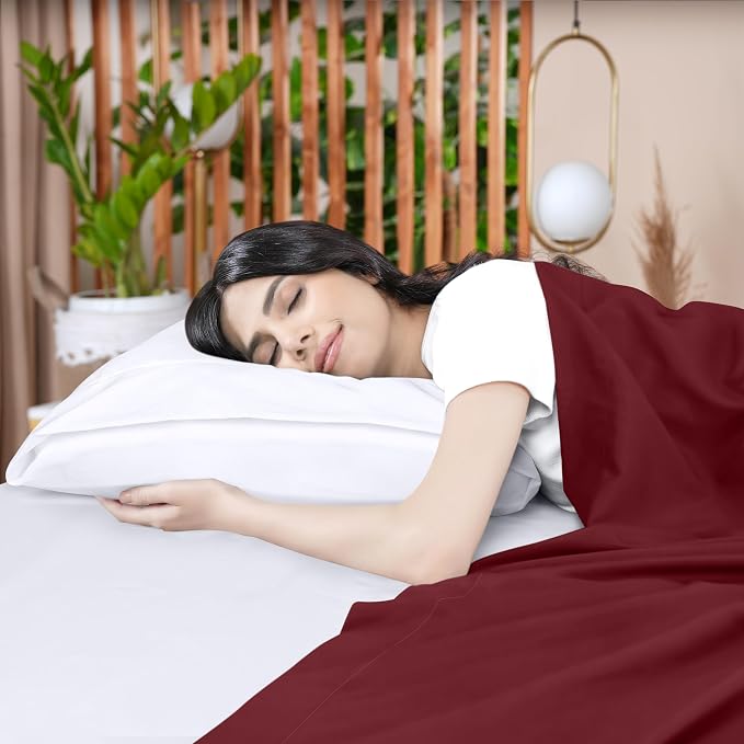 King Size Flat Sheet Only, Ultra Soft & Breathable Hotel Sheets, Burgundy | Hotel Bedding, Cooling Comfort, Smooth Feel, Wrinkle & Fade Resistant, Easy Care, Long-Lasting, Machine Washable, OEKO-TEX