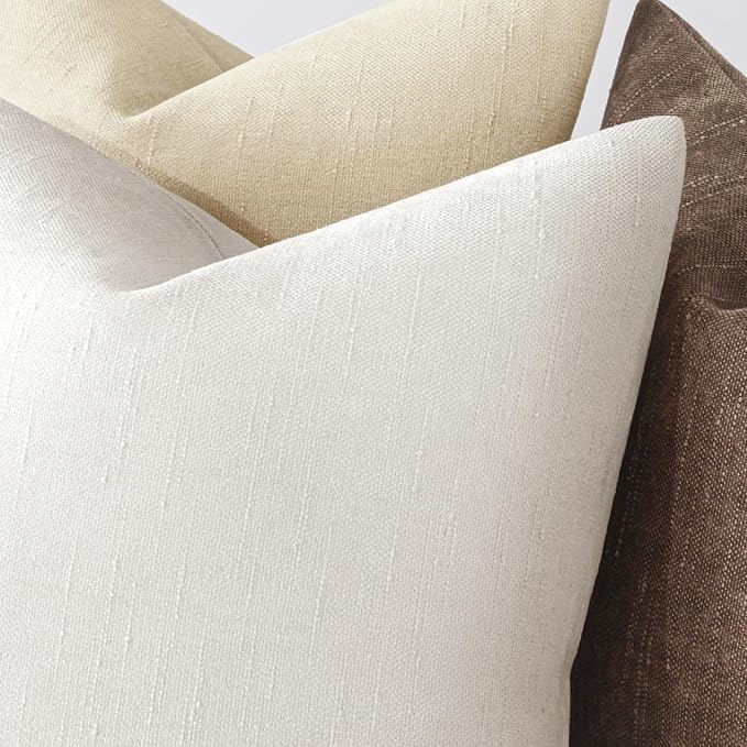 MIULEE Textured Chenille Throw Pillow Covers 18x18 Inch White | Pack of 2 Decorative Soft Throw Pillows, Solid Textured Cushion Covers, Modern Home Decor for Couch Sofa Bedroom Living Room