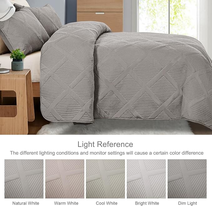 Exclusivo Mezcla Quilt Set Twin Size, 2 Pieces Light Grey Twin Quilt Bedding Set, Lightweight Quilts Soft Bedspreads Modern Striped Coverlets for All Seasons | Soft Bedspreads with 1 Pillow Sham, Modern Striped Pattern, Lightweight Bedding Set Coverlet...