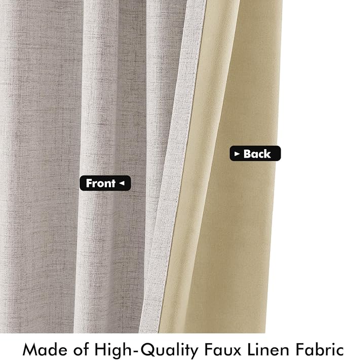 MIULEE 100% Blackout Linen Curtains for Bedroom 42 x 72 Inch Ivory 2 Panels | Thermal Insulated, Room Darkening Drapes for Living Room, Back Tab Rod Pocket Pinch Pleated, Solid Luxury Decor